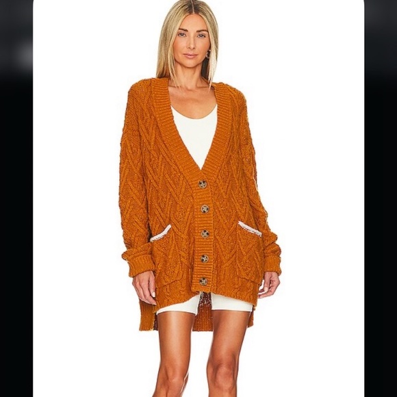 Free People Montana Cable Cardigan Sweater in Pumpkin Pie XS extra small NWT - Picture 2 of 11